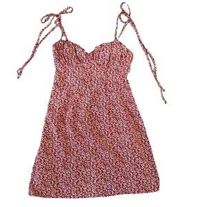 Shein Sundress Mini Dress Sz S Red Ditzy Floral Spaghetti Strap 254G